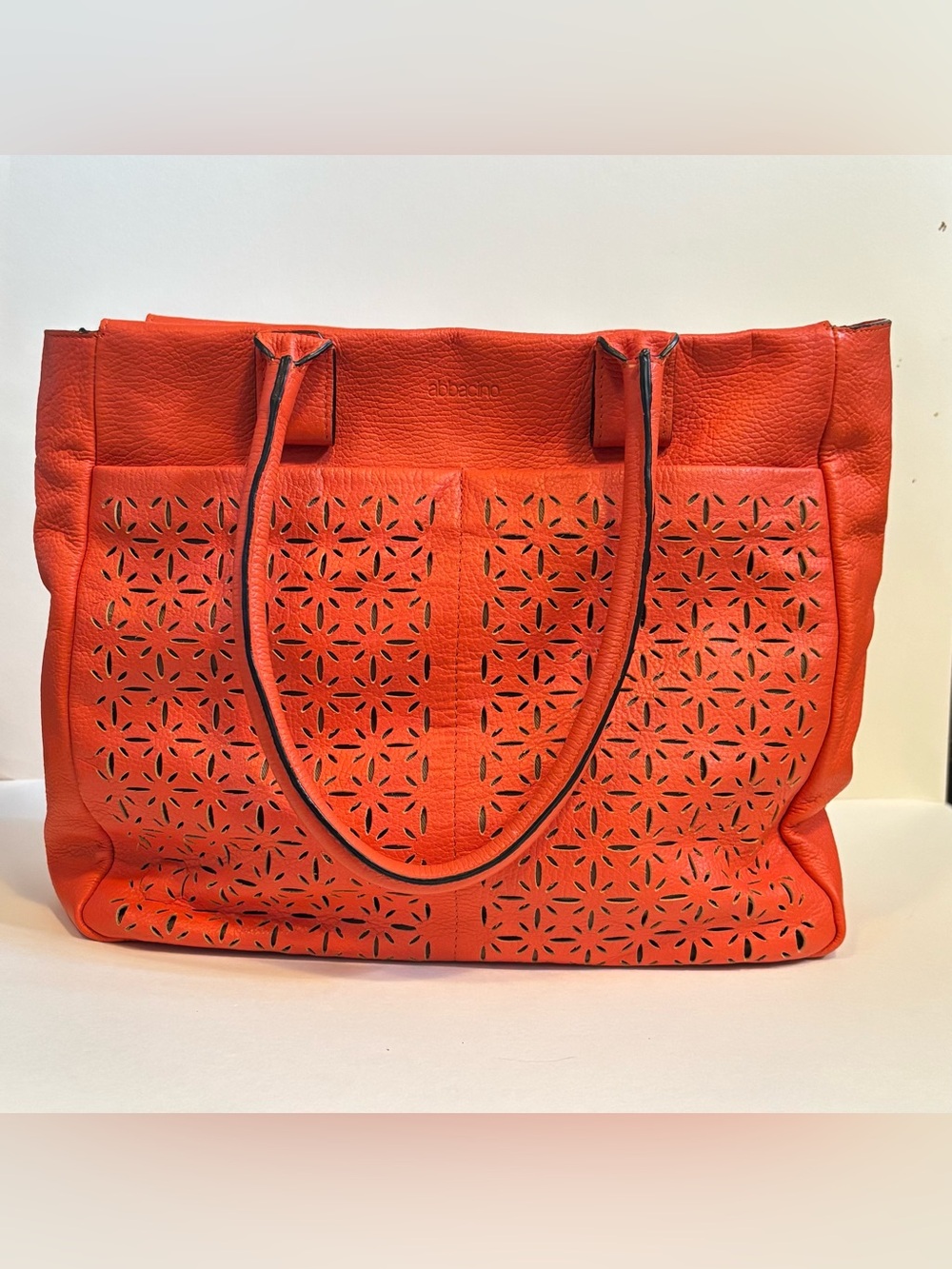 Abbacino Italian Orange Laser Cut Leather Medium Tote Bag